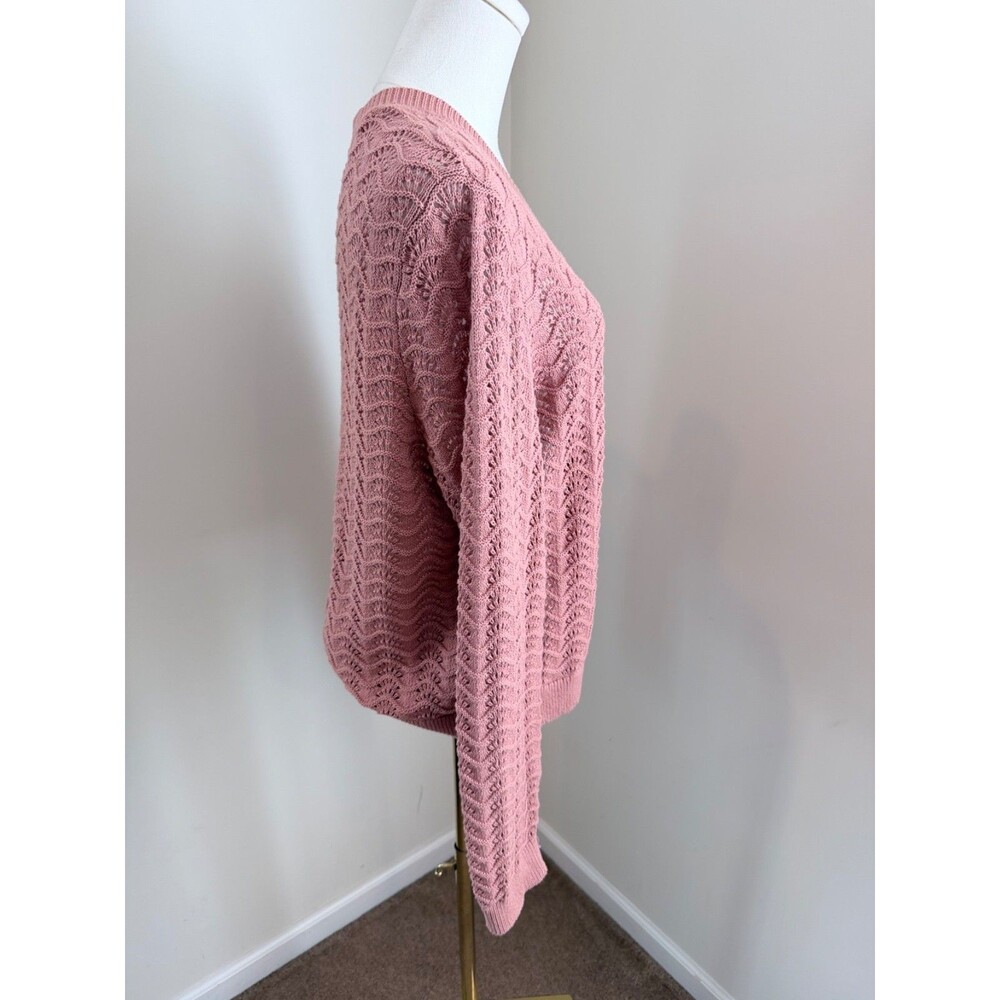 LOFT Outlet XL Peach Pink Pointelle Cardigan 100% Cotton Button Front Sweater - Picture 3 of 10
